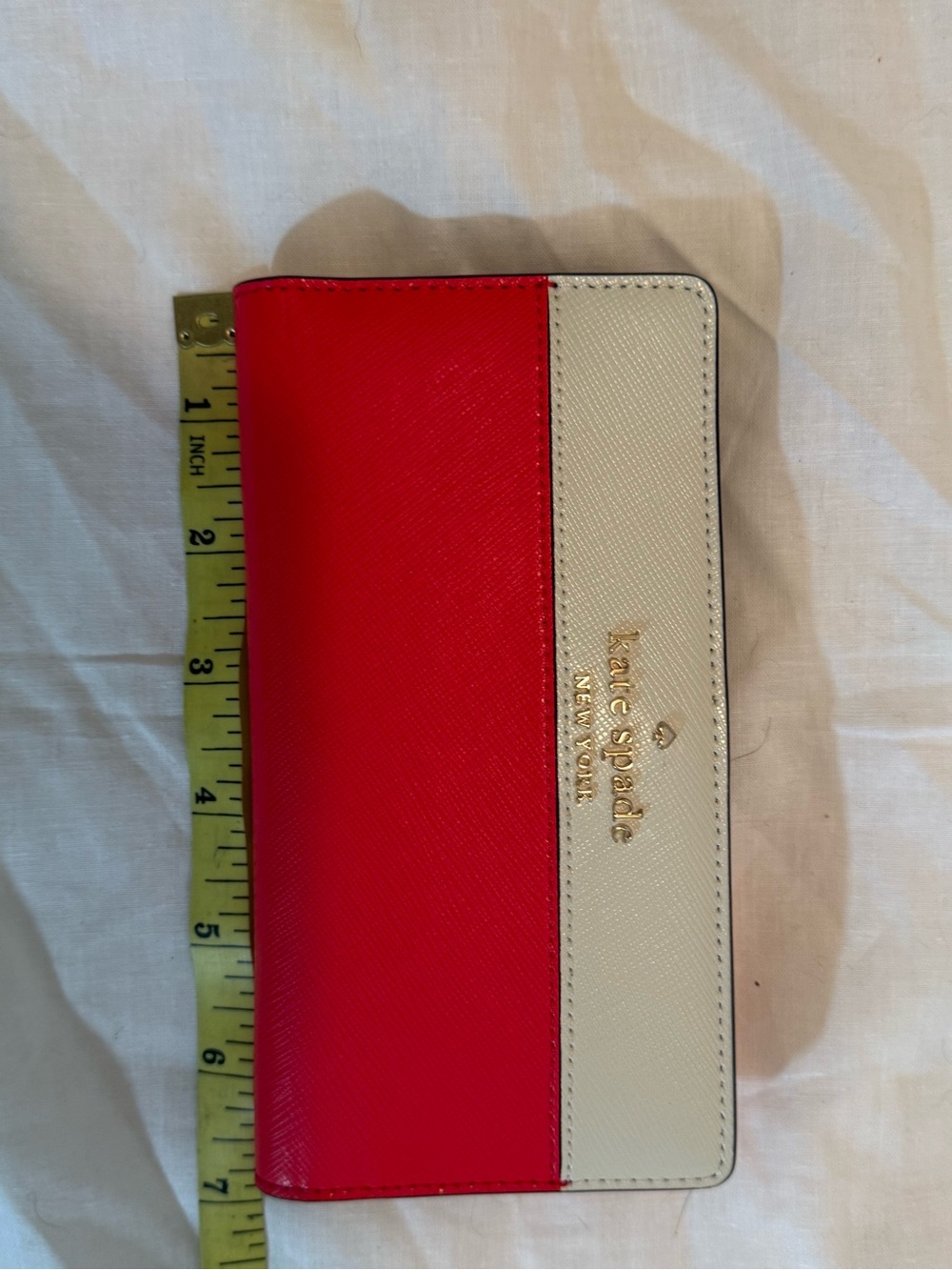 kate spade Red and Cream Two-Tone Leather Long Wallet with Gold Logo - Picture 4 of 6